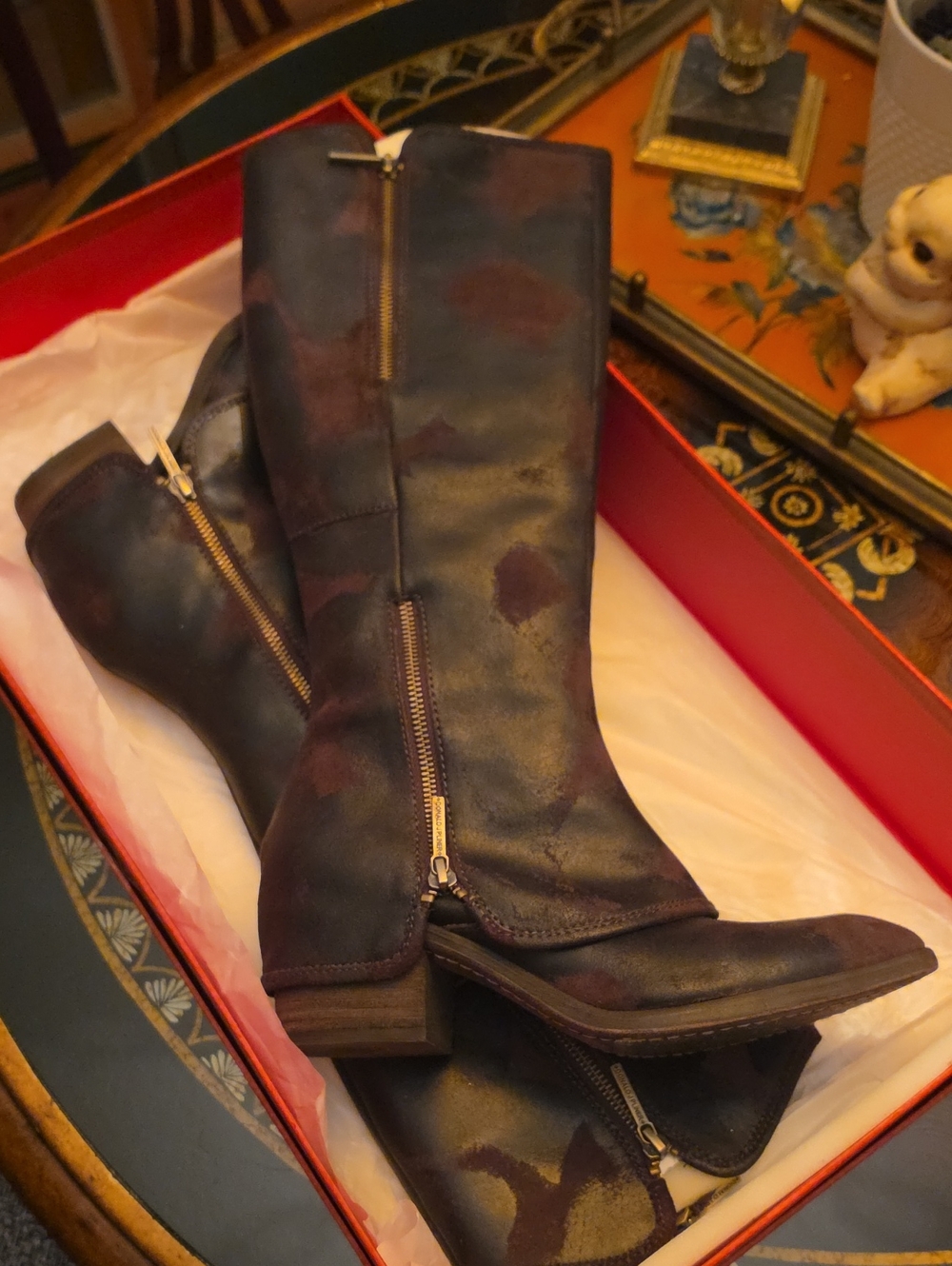 Donald J. Pliner Devi3 tall boots rich brown distressed western equestrian